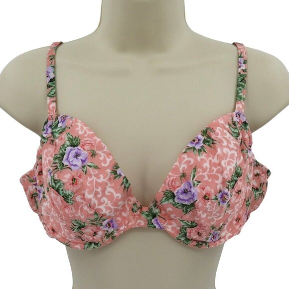 Victorias Secret Gold Label 36C 695 Pink Purple Flower Floral Underwire Bra VTG - Picture 1 of 14